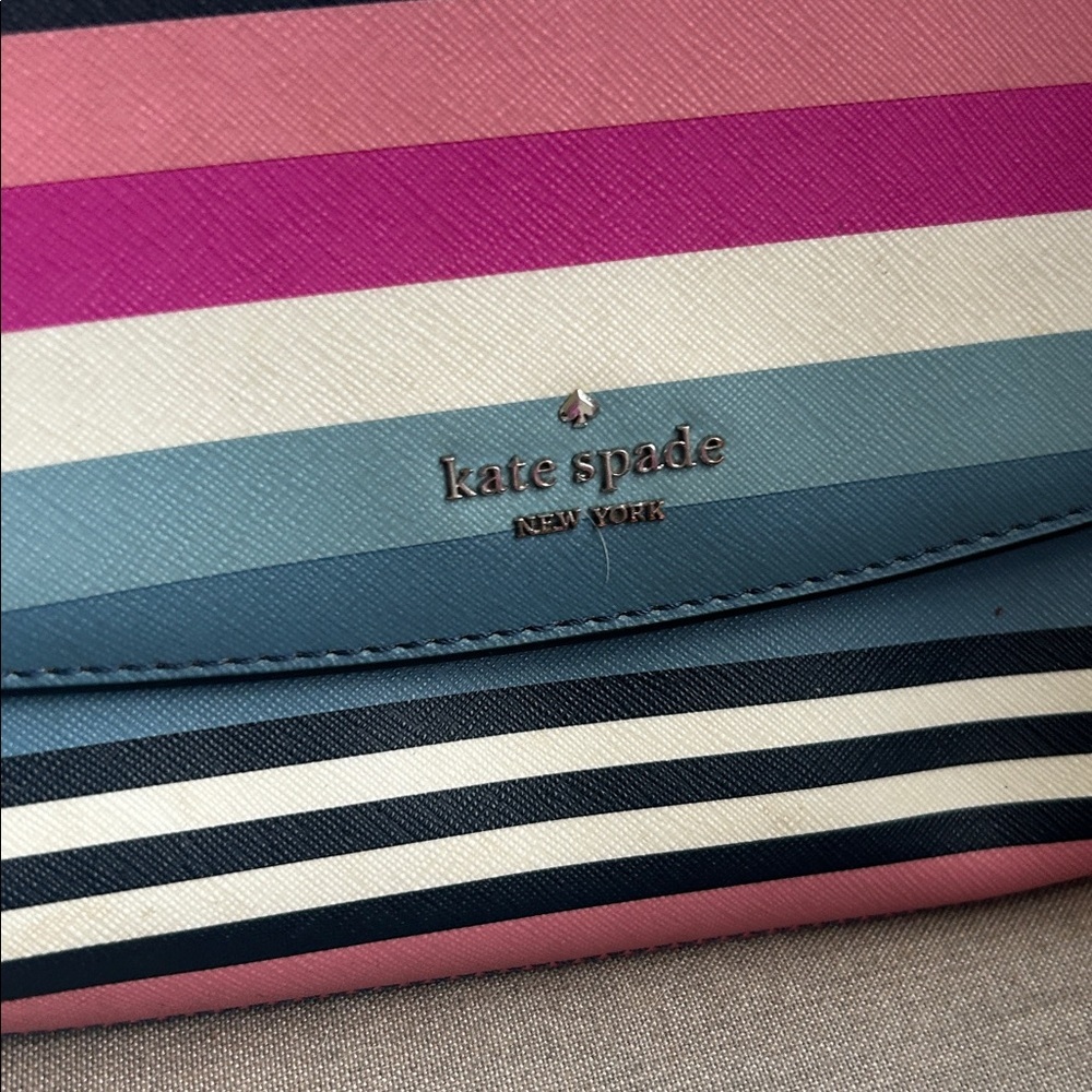 Kate Spade Laurel Way Greer Sunrise Multi color striped crossbody bag chain - Picture 3 of 9